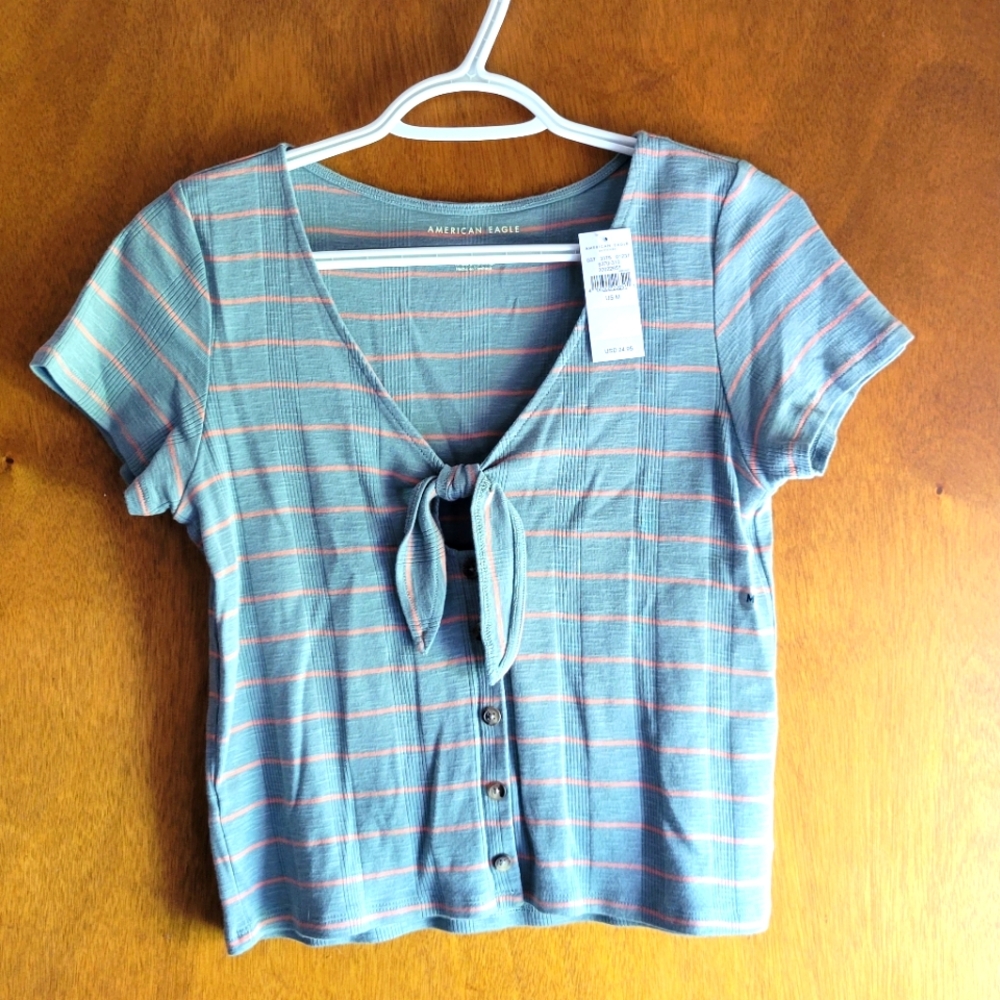 AE Striped Keyhole Baby Tee